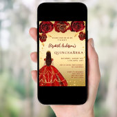 Rotes Goldkleid aus Quinceanera Rose Einladung