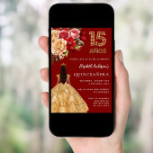 Rotes Goldkleid aus Quinceanera Rose Einladung