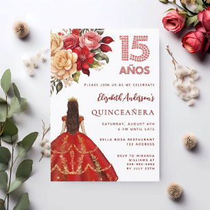 Rotes Goldkleid aus Quinceanera Rose weiß Einladung
