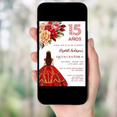 Rotes Goldkleid aus Quinceanera Rose weiß Einladung