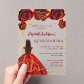 Rotes Goldkleid Blumen Rose klar Quinceanera Acryleinladungen (Insitu (Handheld))