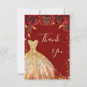Rotes Goldkleid Florieren Glitzer Geburtstag Dankeskarte (Vorderseite)