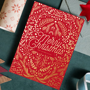 Rotes Goldlaub und Beeren Frohe Weihnachten Folien Feiertagskarte