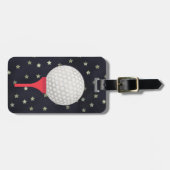 Rotes Golf-T-Shirt und Ball mit Sternen Gepäckanhänger (Vorderseite horizontal)