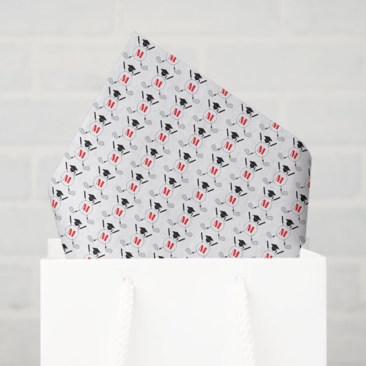 Rotes Golf-Themen-Abschluss-Monogramm-Muster Seidenpapier (Geschenktüte)