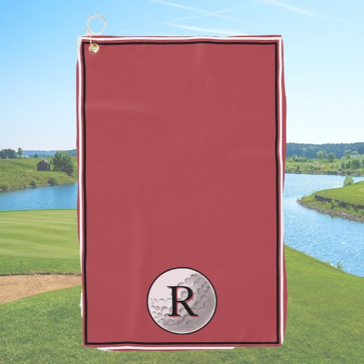 Rotes Golfball-Monogramm individuell für Männer Golfhandtuch