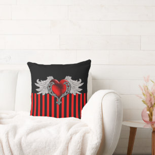 Rotes Goth-Herz mit Engel-Flügel-Wurfkissen Kissen