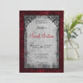 Rotes Gothic Sweet 16 Einladung (Stehend Vorderseite)
