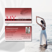 Rotes Gradient Palmblättriger Monogramm und Foto Visitenkarte