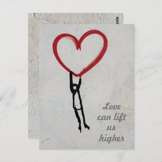 Rotes Graffiti-Herz schwebend mit Strichmännchen-L Postkarte (Vorne/Hinten)