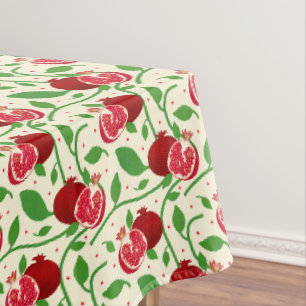 Rotes Granatapfel mit grünen Blätter Creme Tablecl Tischdecke