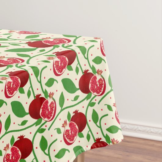 Rotes Granatapfel mit grünen Blätter Creme Tablecl Tischdecke (Beispiel)