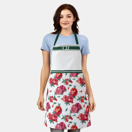 Rotes Granatapfel-Orchard-Multifunktionsdruckmonog Schürze (Getragen)