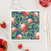 Rotes Granatapfelfrucht und grüne Blätter Serviette (Beispiel)