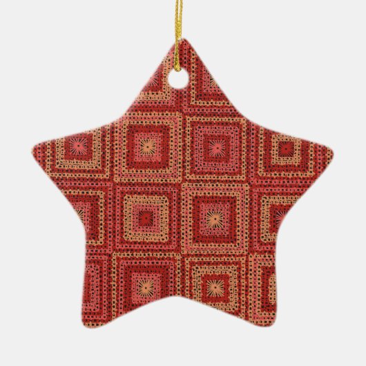 Rotes Granny Square Muster Keramik Ornament (Vorne)