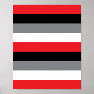 Rotes, grau-schwarzes, horizontales Streifenmuster Poster