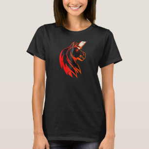 Rotes, graues Feuer Bad Horse Einhorn mit Chainsaw T-Shirt