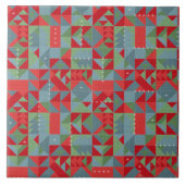 Rotes, graues, grünes geometrisches Muster. Fliese (Vorderseite)