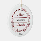 Rotes graues Monogramm Familienname Blumenkraut Keramik Ornament (Rechts)