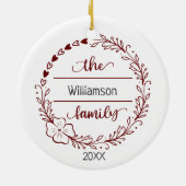 Rotes graues Monogramm Familienname Blumenkraut Keramik Ornament (Hinten)