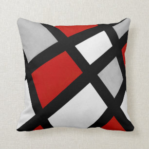 Rotes graues Schwarz-weißes geometrisches Kissen