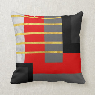 Rotes graues schwarzes Gold Striped Block Kissen