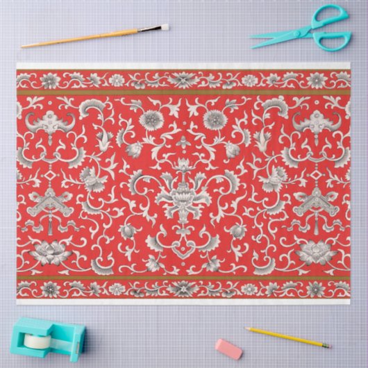 Rotes, graues und weißes Blumenzapier Seidenpapier (Basteln)