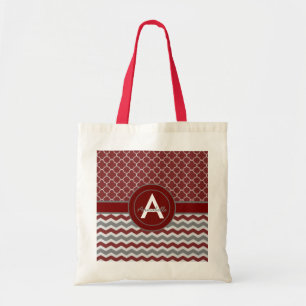 Rotes graues Zickzack Quatrefoil Tragetasche