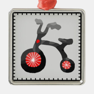 Rotes Gray Black Bicycle Kids Square Metal Ornamen Silbernes Ornament