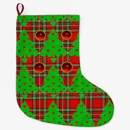 ROTES GREEN TARTAN, CHRISTMAS BAUM MIT HERZEN GROßER WEIHNACHTSSTRUMPF