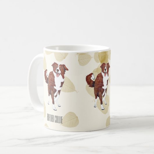 Rotes Grenzcollie-TAN-Blätter Kaffeetasse (Vorderseite Links)