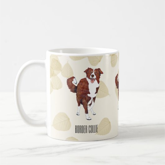 Rotes Grenzcollie-TAN-Blätter Kaffeetasse (Links)