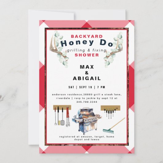 Rotes Grillen & Fixieren von Antlern Paare Dusche Einladung (Vorderseite)