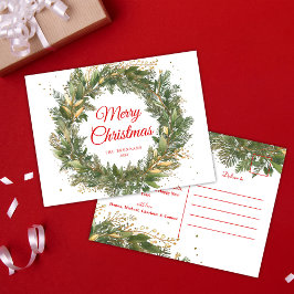 Rotes Grün Eleganter Weihnachtskranz Botanisch Feiertagspostkarte