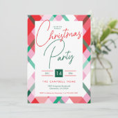 Rotes Grün Rosa Kariertes Weihnachtsfest Party Einladung (Stehend Vorderseite)