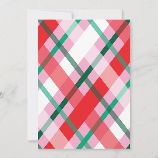 Rotes Grün Rosa Kariertes Weihnachtsfest Party Einladung (Rückseite)