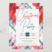 Rotes Grün Rosa Kariertes Weihnachtsfest Party Einladung (Vorne/Hinten)