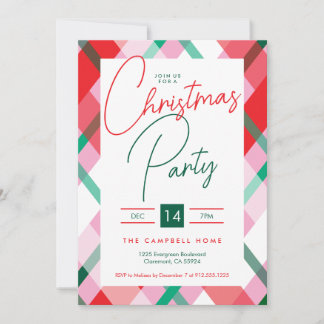 Rotes Grün Rosa Kariertes Weihnachtsfest Party Einladung