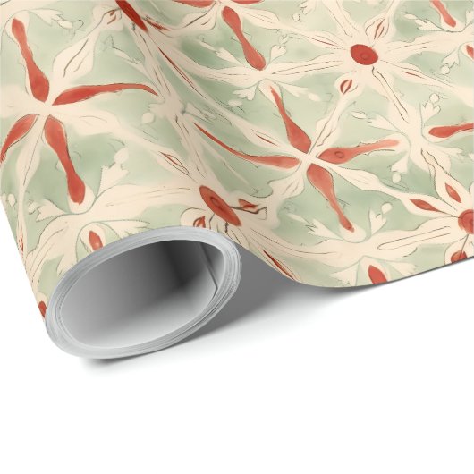 Rotes Grün- und Elfenbeinmuster Geschenkpapier (Rolleneckpunkt)