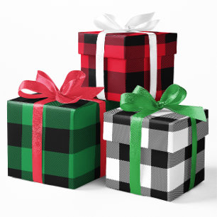 Rotes Grün und Weißes Buffalo Kariertes Weihnachts Geschenkpapier Set