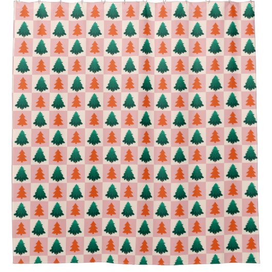 Rotes grünes Aquarell Frohe Weihnachtsbaummuster Duschvorhang (Vorderseite)