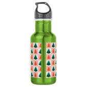 Rotes grünes Aquarell Frohe Weihnachtsbaummuster Edelstahlflasche (Rückseite)