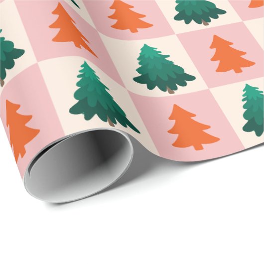 Rotes grünes Aquarell Frohe Weihnachtsbaummuster Geschenkpapier (Rolleneckpunkt)