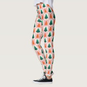 Rotes grünes Aquarell Frohe Weihnachtsbaummuster Leggings (Links)