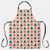 Rotes grünes Aquarell Frohe Weihnachtsbaummuster Schürze (Vorderseite)