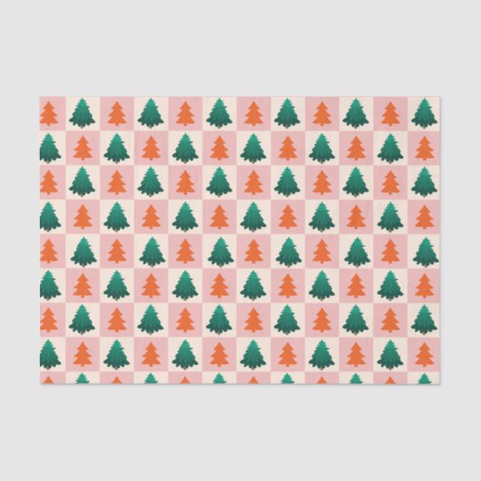 Rotes grünes Aquarell Frohe Weihnachtsbaummuster Seidenpapier (Vorderseite)