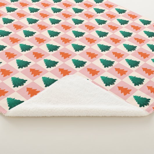 Rotes grünes Aquarell Frohe Weihnachtsbaummuster Sherpadecke (3/4)