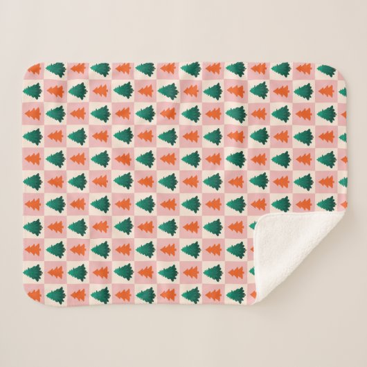 Rotes grünes Aquarell Frohe Weihnachtsbaummuster Sherpadecke (Vorderseite (Horizontal))