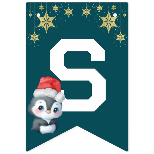 Rotes grünes Aquarell Pinguin Frohe Weihnachts-Par Wimpelkette (Fünfzehnte Fahne)