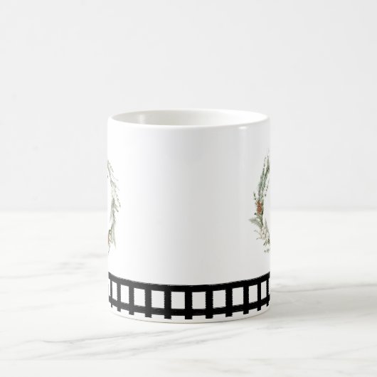 Rotes grünes Blumenkraut Wasserfarbe Schwarz überp Kaffeetasse (Mittel)